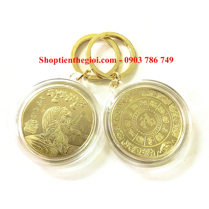 Móc Khóa Xu Hổ Gầm Trên Núi Màu Vàng - SP005367